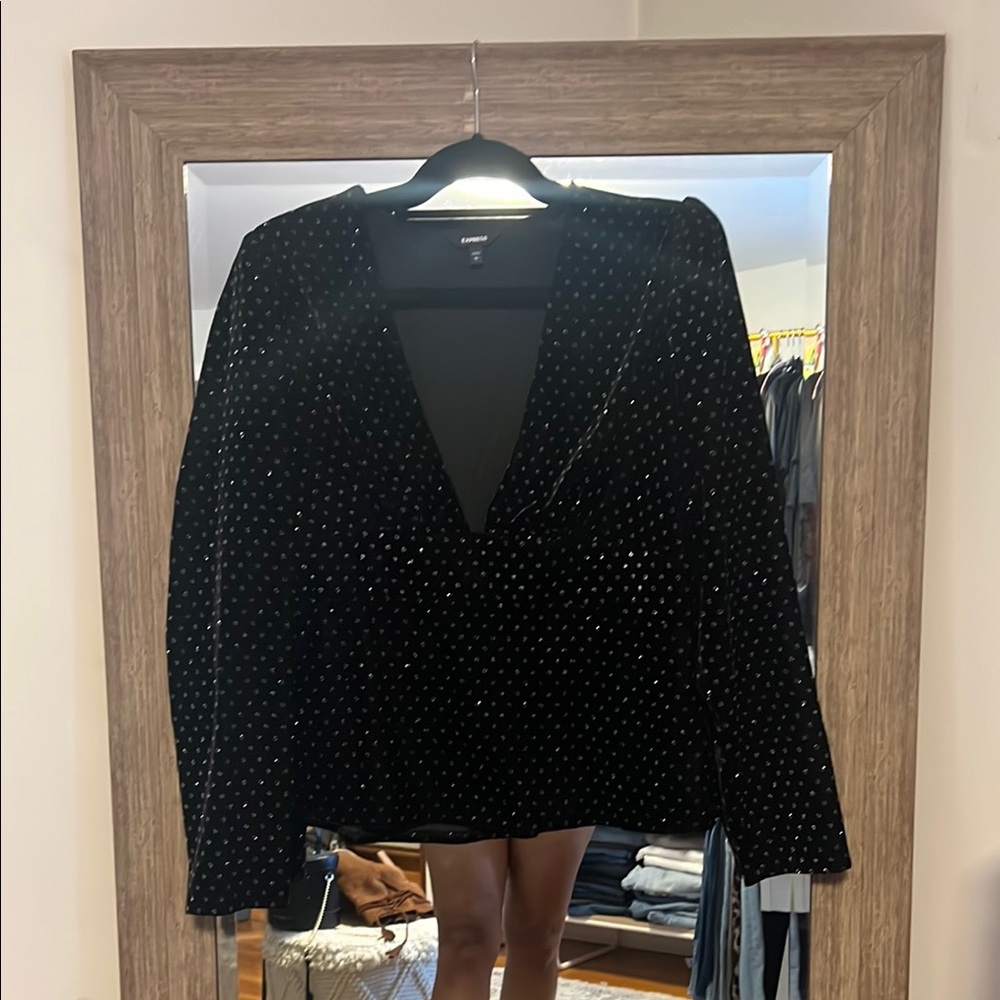 Express Black and Silver Blazer with Textured Pattern